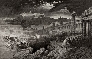 Marcus Curtius chevauchant dans le gouffre, gravé par H. Le Keux - John Martin