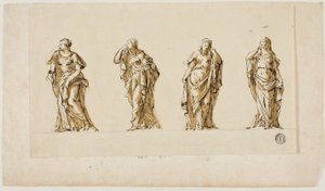 Projet de monument funéraire : Quatre figures féminines en deuil drapées - John Michael Rysbrack