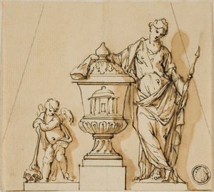 Conception pour un monument funéraire avec le Destin, Putto et Urne - John Michael Rysbrack