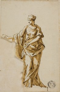 Figure féminine debout avec le bras droit levé