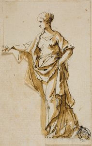 Figure féminine debout avec la main droite levée