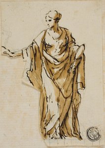 Figure féminine debout avec la main droite levée