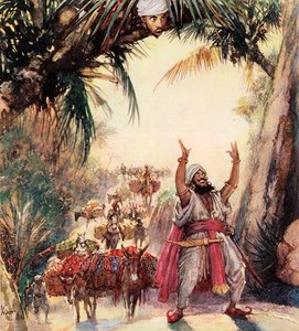 Comment Ali Baba rencontra les quarante voleurs (lithographie couleur) - John Millar Watt