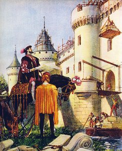 Le roi François Ier de France supervisant la construction de châteaux (lithographie couleur) - John Millar Watt