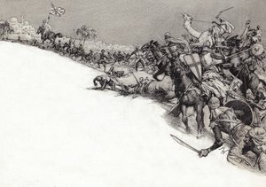 Sarrasins attaquant Jérusalem (gouache sur papier) - John Millar Watt