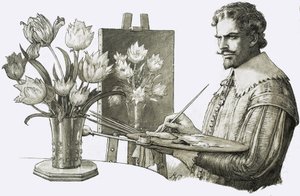 Artiste non identifié peignant des fleurs - John Millar Watt