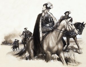 Reine non identifiée quittant une ville enfumée sous escorte - John Millar Watt