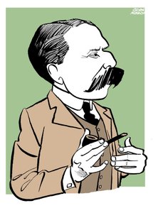 Edward Elgar - caricature tenant une pipe - John Minnion