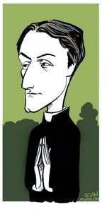 Gerard Manley Hopkins caricature, poète anglais, converti au catholicisme et prêtre jésuite : 28 juillet 1844 - 8 juin 1889
