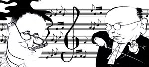 Hanns Eisler et Bertolt Brecht - collage de caricatures - John Minnion