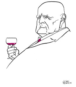 Jean Sibelius en vieil homme avec un verre de vin
