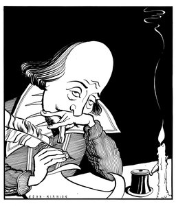William Shakespeare écrivant une pièce de théâtre par John Minnion - John Minnion