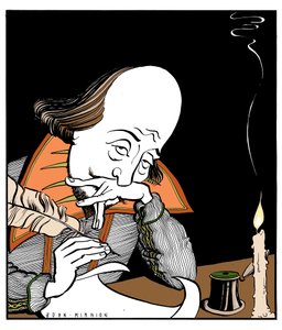 William Shakespeare écrivant une pièce de théâtre par John Minnion