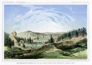Sources chaudes à leur source à Lou Lou Fork, Bitterroot Mountains, Montana, USA, 1856