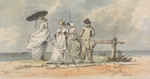 À Brighton, 1804 : Trois femmes, enfant et homme regardant la mer