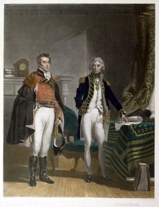Rencontre entre le major-général Sir Arthur Wellesley et le vice-amiral Horatio Nelson, septembre 1805, gravé par Samuel William Reynolds, publié par A.J. Isaacs