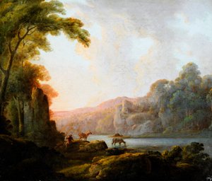 Paysage au bord du lac avec du bétail - John Rathbone