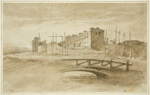 Nouvelle prison en cours de construction, vue du pont Harford, vers 1820 - John Reverend Eden