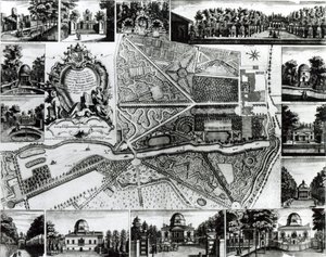 Plan du jardin et vue des maisons à Chiswick sur la Tamise