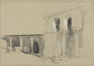 La Grande Place à Torcello, 1850 (plume, encre et lavis sur graphite avec gouache sur papier vélin brun)
