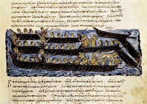 Une flotte russe, miniature de "Synopsis historiarum", vers 1126-1150