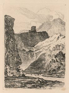 Liber Studiorum : Planche 12, Château de Dolbadern, lac de Llanberris, nord du Pays de Galles, 1838