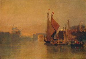 Vue depuis le pont de Yarmouth, Norfolk, vers Breydon, juste après le coucher du soleil, vers 1823