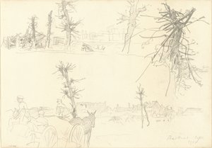 Soldats dans un paysage dévasté [recto], 1918