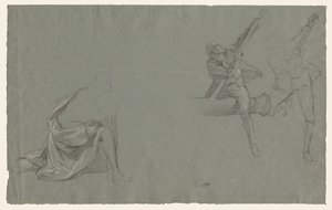 Étude de draperie; Deux figures tirant un poteau - John Singleton Copley