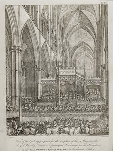 Concert pour commémorer le 25ème anniversaire de la mort de George Frederick Handel (1685-1759) - Vue de la galerie préparée pour la réception de leurs Majestés la famille royale - John Spilsbury