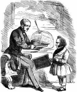 Albert, prince consort de la reine Victoria, remettant à Joseph Paxton, concepteur du Crystal Palace, une tranche de 