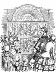 Albert, prince consort de la reine Victoria, montrant le Crystal Palace et la Grande Exposition à Hyde Park, Londres. Caricature de John Tenniel dans Punch, Londres, 1851. Gravure sur bois - John Tenniel