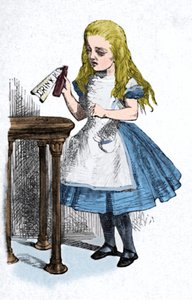 Alice regardant la bouteille avec le signe bois-moi, 1889