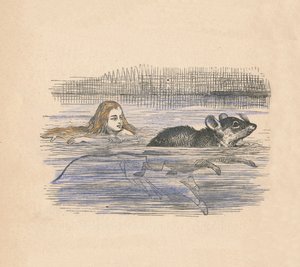 Alice nageant avec une souris dans une piscine, 1889 - John Tenniel