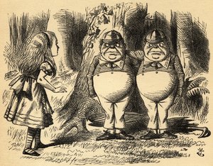 Alice avec Tweedledum et Tweedledee. Illustration de Sir John Tenniel