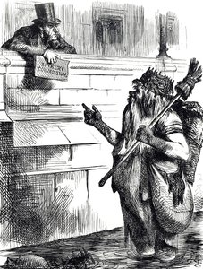 Dessin animé commentant la saleté de la Tamise et les enquêtes sur la corruption lors des élections à Great Yarmouth, Reigate et Lancaster - John Tenniel