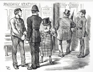 Dessin humoristique commentant les appels à rendre obligatoire un système de signalisation par blocs sur les chemins de fer britanniques - John Tenniel
