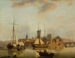 Vue de Rochester avec des navires - John Thomas Serres