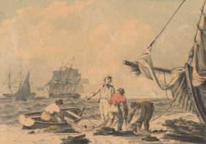 Scène côtière avec personnages