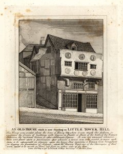 Une vieille maison Tudor sur Little Tower Hill, Londres