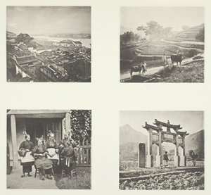 Partie de la colonie étrangère de Foochow, terrasses des collines, femmes des champs de Foochow, une arche commémorative, vers 1868 - John Thomson