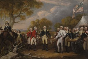 Bataille de Saratoga, le général britannique John Burgoyne se rendant au général américain Horatio Gates, 17 octobre 1777, c.1822-32