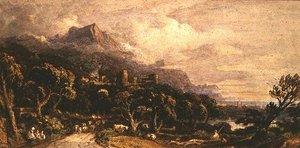 Paysage avec château et montagne
