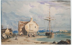 Tegwin Ferry avec Snowdon au loin, près de Harlech, nord du Pays de Galles, 1826