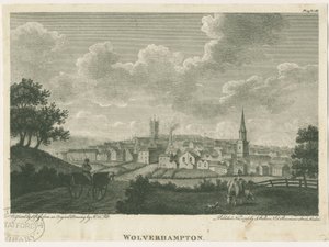 Wolverhampton - Vue du sud-ouest : gravure, nd [vers 1796] - John Walker