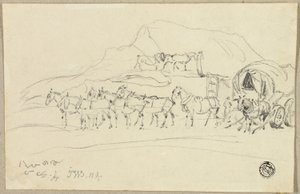 Chariot avec huit chevaux attelés