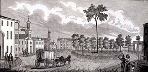 Partie centrale de Pittsfield, Massachusetts, de Collections historiques du Massachusetts, par John Warner Barber, gravé par S. E. Brown, 1839