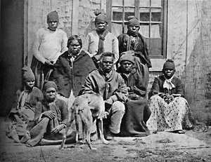 Un groupe des derniers Tasmaniens en tenue européenne