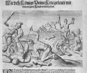 Cannibalisme, gravé par Theodor de Bry (1528-98) - John White