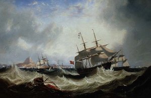 Navires au large de Gibraltar par mer agitée